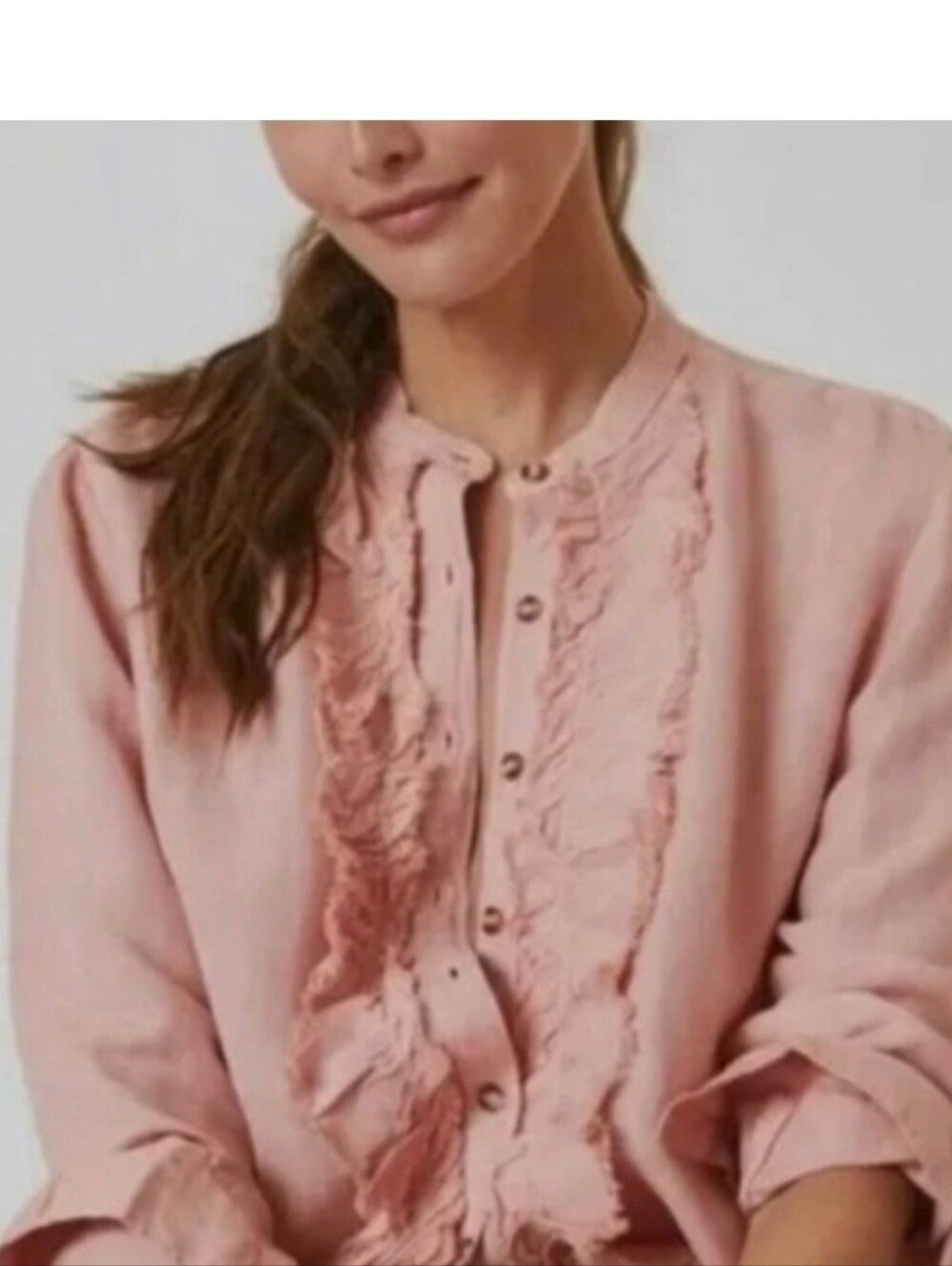 Anthropologie Pilcro Blush Pink Ruffle-Front Button Down Top Size S